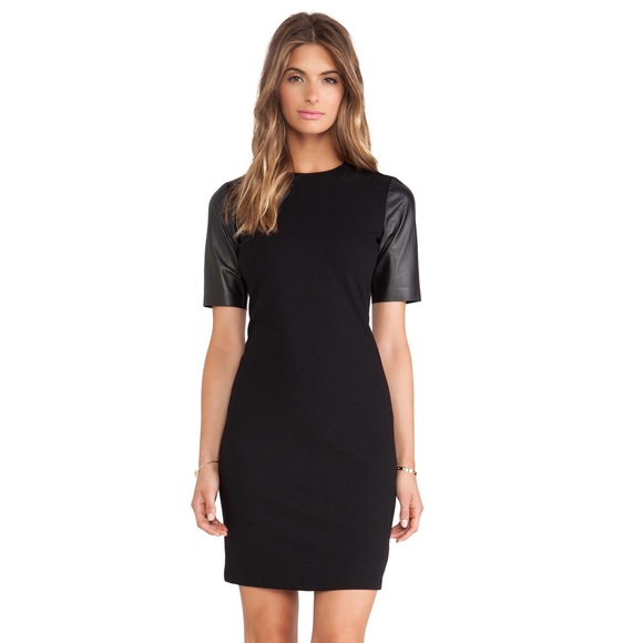 Vince Dresses & Skirts - Vince Leather Sleeve Pencil Dress Black